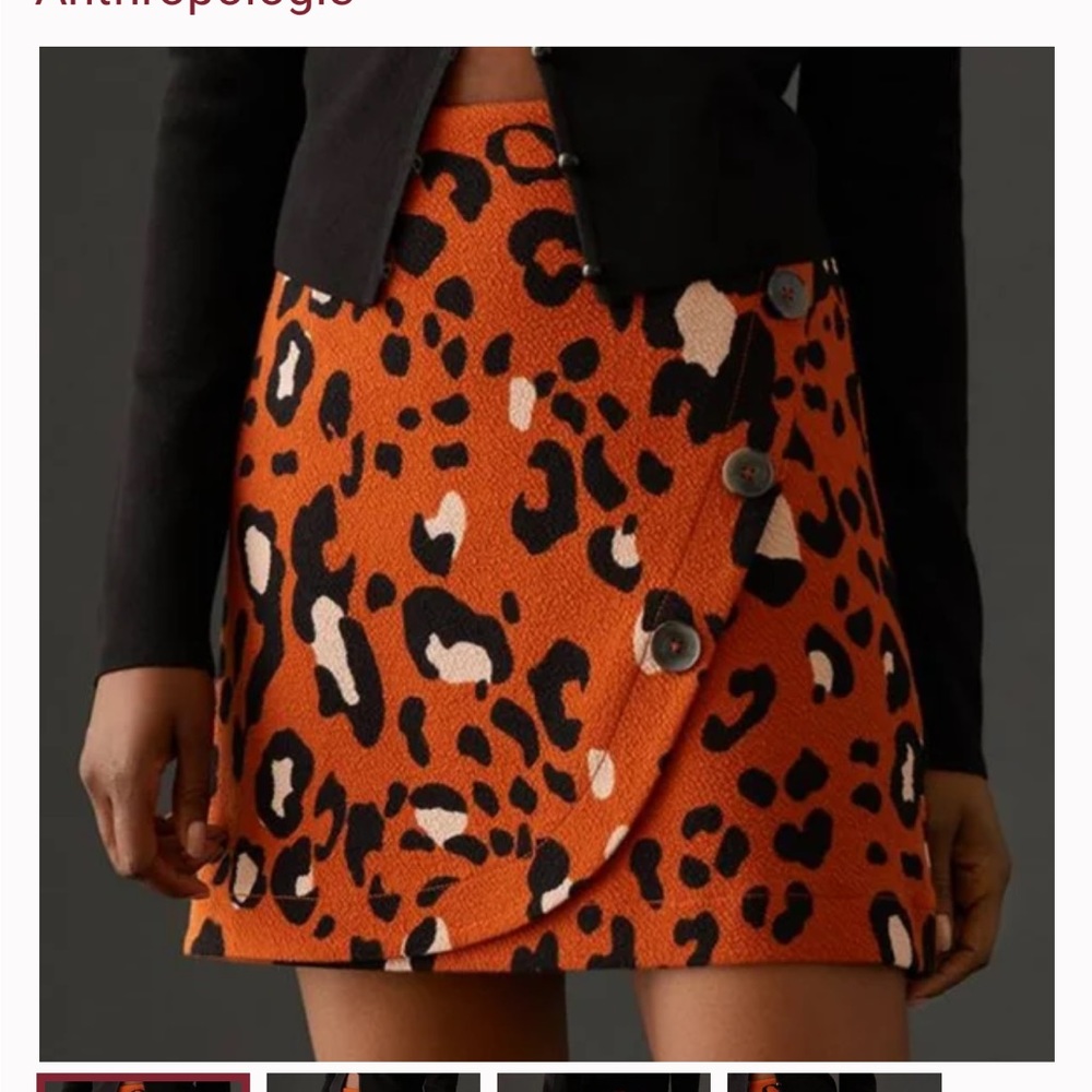 Anthropologie Orange Leopard Print Mini Skirt